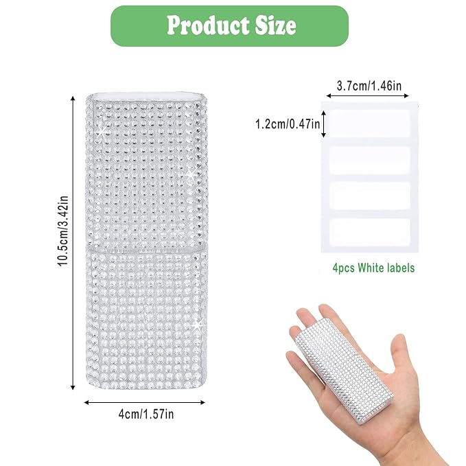 Cotton Swab Holder for Travel, 2 Pcs Portable Small Dental Floss Holder Sparkling Rhinestone Cotton Pad Holder, Travel Floss Picks Case with Dustproof Lid for Cotton Bud Floss, White