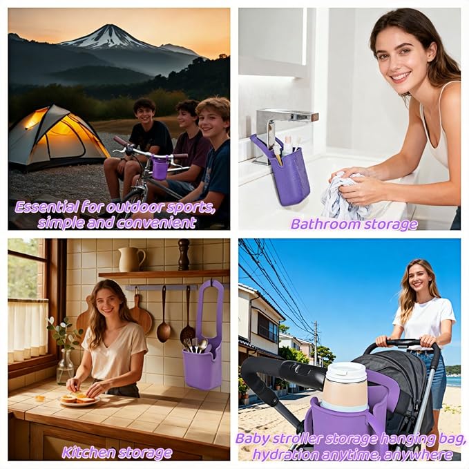 Universal Foldable Silicone Cup Holder Dual-Open Design fits Most Bottles&Cups.Leak-Proof, Food-Grade Silicone,Easy to Clean.for Adults&on Bikes,Walks,Outdoors.Secure,Foldable,Hands-Free Convenience