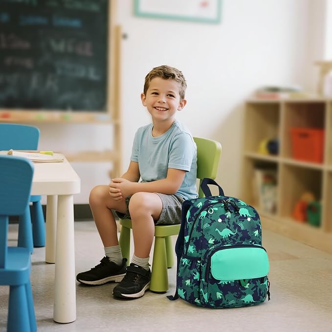 BTOOP Kids Backpack for Boys Girls 3-6, Preschool Kindergarten Backpack with Insulated Lunch Compartment & Chest Strap, Cute Dinosaur Lightweight School Travel Bag Fits A4 Folder