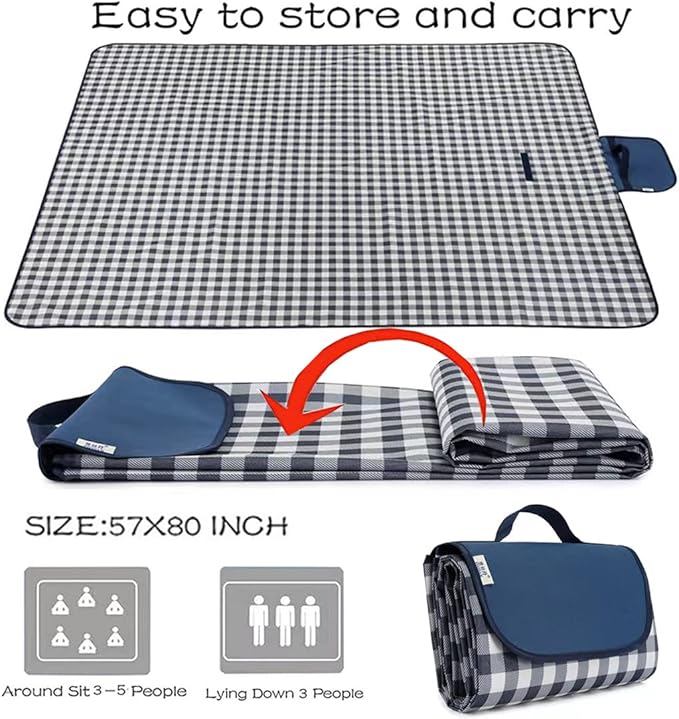 K Y KANGYUN Outdoor Picnic Blankets, Extra Large Beach Blanket, Foldable Lightweight Waterproof Sand Mat, Picnic Blanket 80" x 60" for Beach Camping Hiking Park Patio (Dark Blue, 80x60 inch)