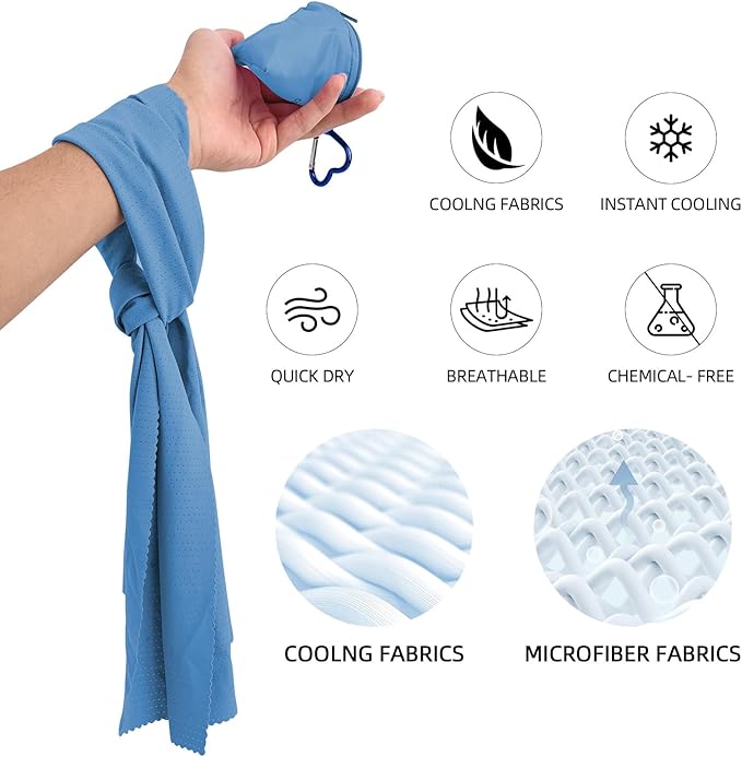 2 Cooling Towels 40''x12'',Cooling Towels for Neck and face Ideal for Gym, Yoga, Sports, Fitness, Running, Traving,Camping,Instant Relief Heat and Sweat,Stay Cool and Comfortable(2, Blue)