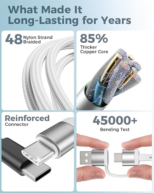 White Travel Essentials for Apple Watch Charger,Multi Charging Cable for iPhone 17,iWatch Charger USB C Cord,Car Cruise RV Camping Essentials 2026 for iWatch Ultra/11&iPhone 16/15, Xbox One Cables