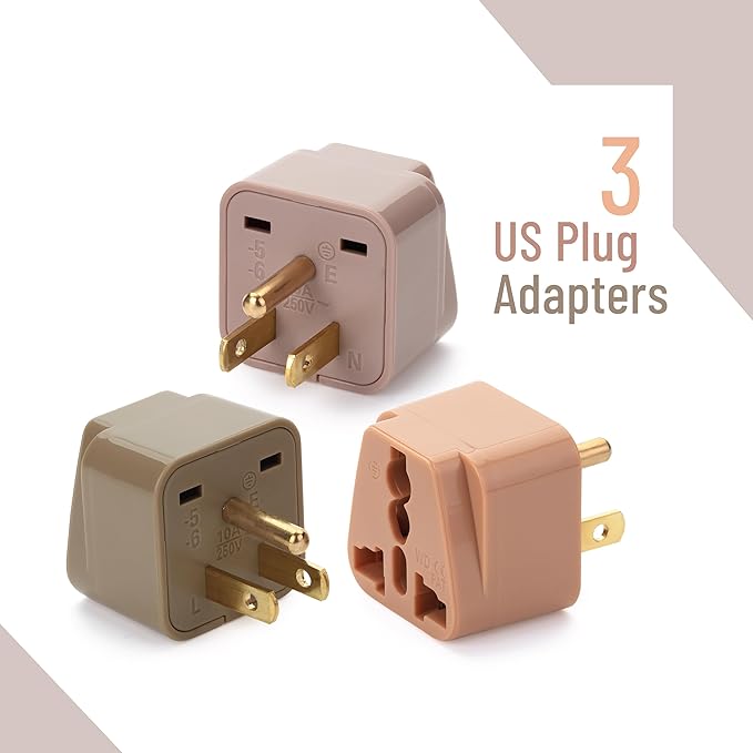 Bates- Universal Adapter, 3 Pack, Vintage Colors, UK to US Plug Adapter, Universal Plug Adapter Plug, Universal Travel Adapter, European to American Plug Adapter, Europe to US Plug Adapter