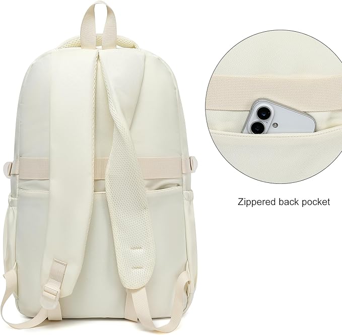 Phaoullzon Girls School Backpack for Boys, College Aesthetic Laptop Teen Bookbag for Travel,Beige
