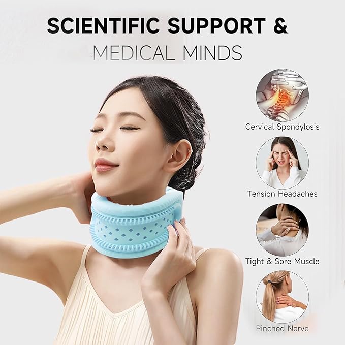 Neck Brace for Neck Support and Pain Relief, Silicone Foam Cervical Collar Wrap Keep Vertebrae Stable for Relief of Cervical Spine Pressure (Blue)