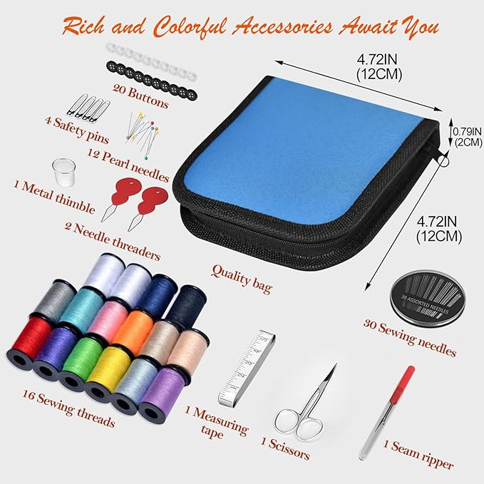 Sewing Kit Gifts for Grandma, Mom, Friend, Traveler, Adults, Beginner, Emergency,Sewing Supplies Accessories with Scissors,Sewing Needles Thimble, Thread,Tape Measure etc (Dark Turquoise, S)