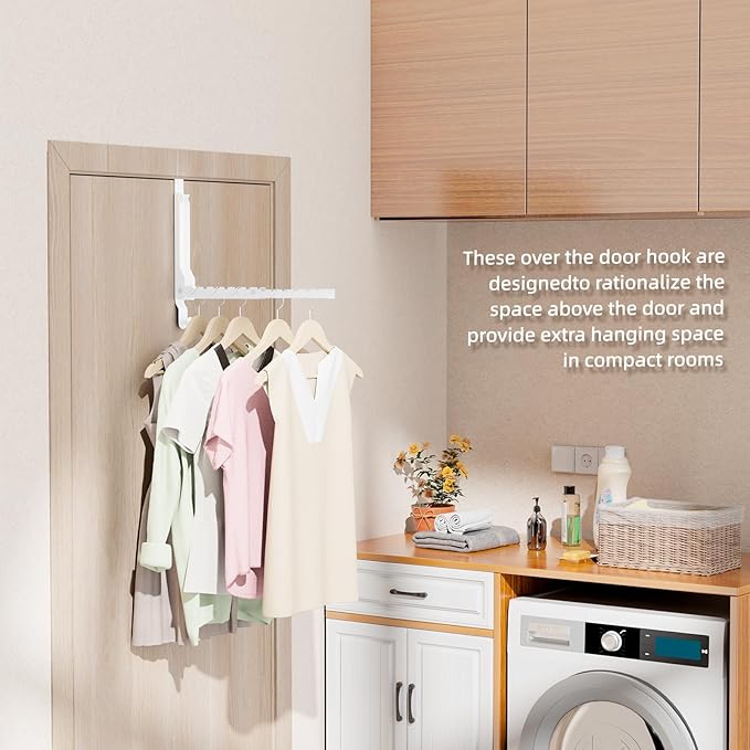 BAKON Heavy Duty Over the Door Hooks with 10 Ridges,Compact Double Folding Over the Door Hanger for Bathroom Bedroom Laundry, Over Door Drying Rack, Space Saving Over Door Hanger, Rustproof (1, White)