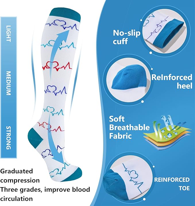 bropite Flora Compression Socks for Women & Men-Knee high 6 Pairs 20-30mmhg Support Running Nurse Travel