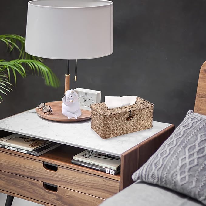 Sumnacon Tissue Box Cover Rectangle Tissue Box Seagrass Tissue Box Holder Woven Tissue Holder Decorative Tissue Cover for Bathroom Tissue Box Cover Rectangular for Home Office Table Coffee