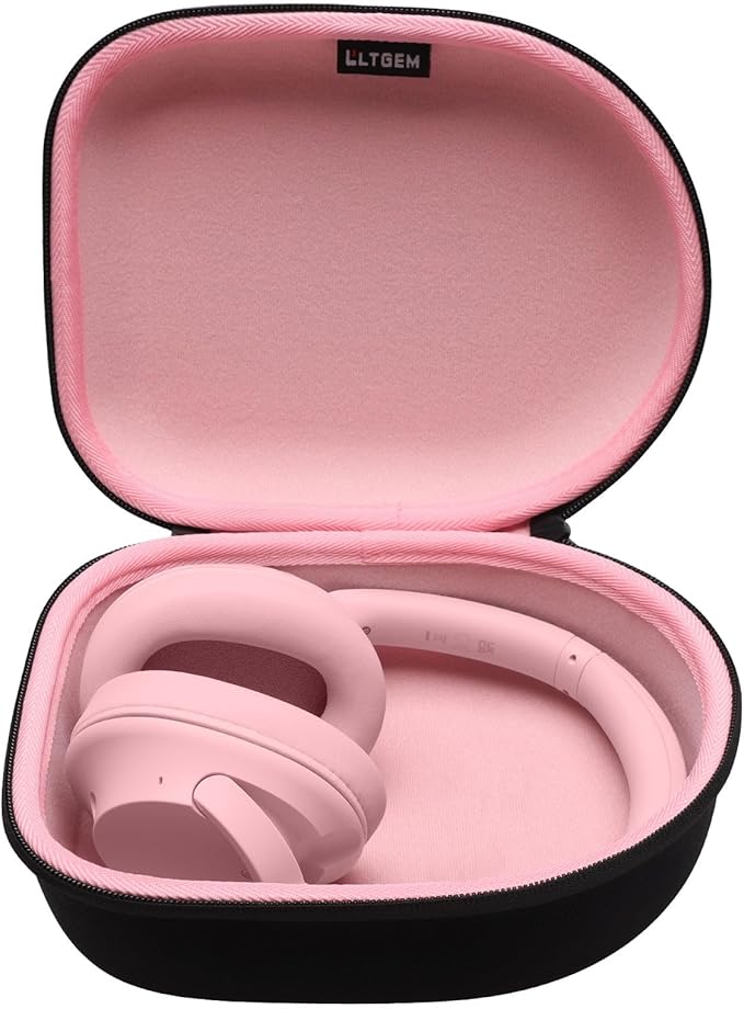 Headphone Headset Case Compatible with Audio-Technica ATH-M20x/JBL/Raycon/Soundcore Anker/Sony/Beats/JLab/TOZO/Logitech/BERIBES/KVIDIO Headphones, Large Headphone Case Hard Shell(Black+Pink)