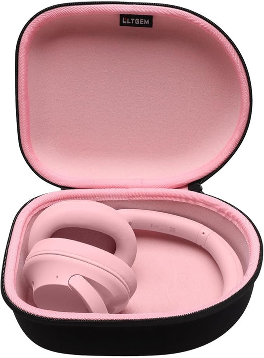Headphone Headset Case Compatible with Audio-Technica ATH-M20x/JBL/Raycon/Soundcore Anker/Sony/Beats/JLab/TOZO/Logitech/BERIBES/KVIDIO Headphones, Large Headphone Case Hard Shell(Black+Pink)