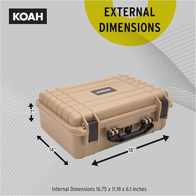 Koah Weatherproof Hard Case with Customizable Foam (18 x 14 x 7 Inch) - Tan