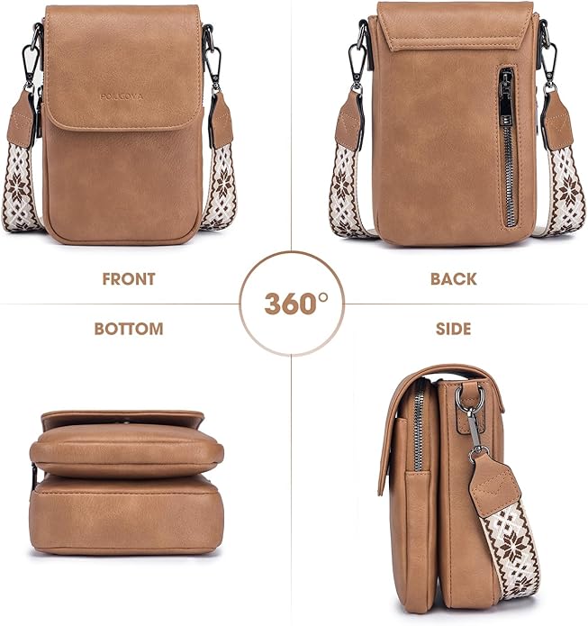 POIUGOYA Crossbody Bags for Women,Small Crossbody Purse with Triple Compartments,Cell Phone Wallet with Card Slots for Travel | Small