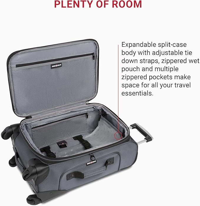 SWISSGEAR Sion Softside Expandable Spinner Luggage Durable Lightweight Travel Suitcase, Dark Grey, Carry-On