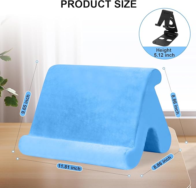Universal Multi-Angle Tablet Stand Holder-Soft Pad Stand with black phone holder for Lap,Knee,Sofa and Bed,Compatible with iPad Pro 9.7,10.5,12.9 Air Mini 4 3,Kindle,Galaxy Tab,E-Reader (Blue)