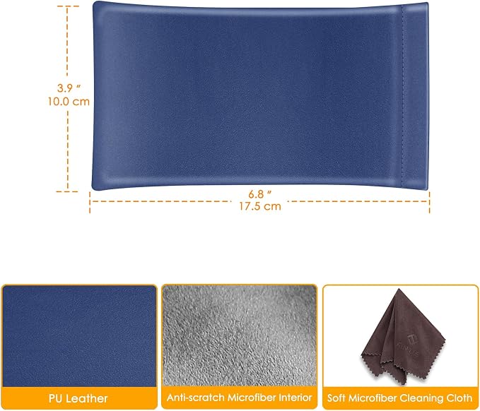FINTIE Soft Eyeglasses Case with Cleaning Cloth, Portable Squeeze Top Vegan Leather Glasses Pouch, Sunglasses Eyewear Bag