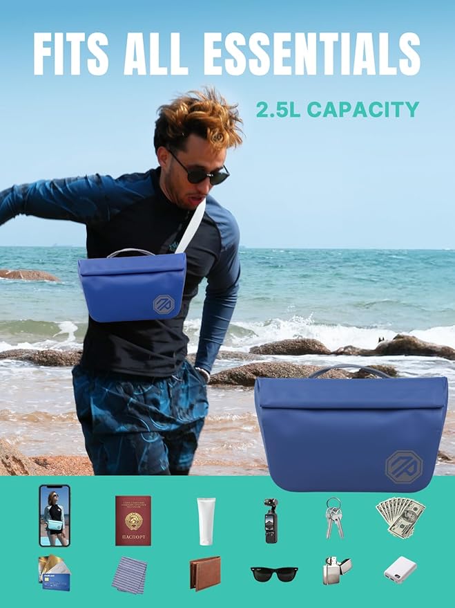 niphean IPX7 Waterproof Fanny Pack with Magnetic One-Hand Closure, Durable Waterproof Dry Bag, for Kayaking, Paddle Boarding, Beach Cruise Essentials, 2.5L Phone Pouch Dry Bags for Men Women