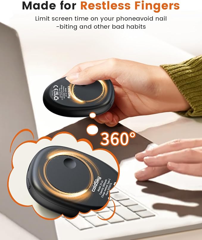 Hand Warmers Rechargeable 2 Pack, AI Temperature Control Electric Handwarmers, Stone Shape Portable Pocket Heater, Great Gift for Christmas Hunting, Golf, Camping Black