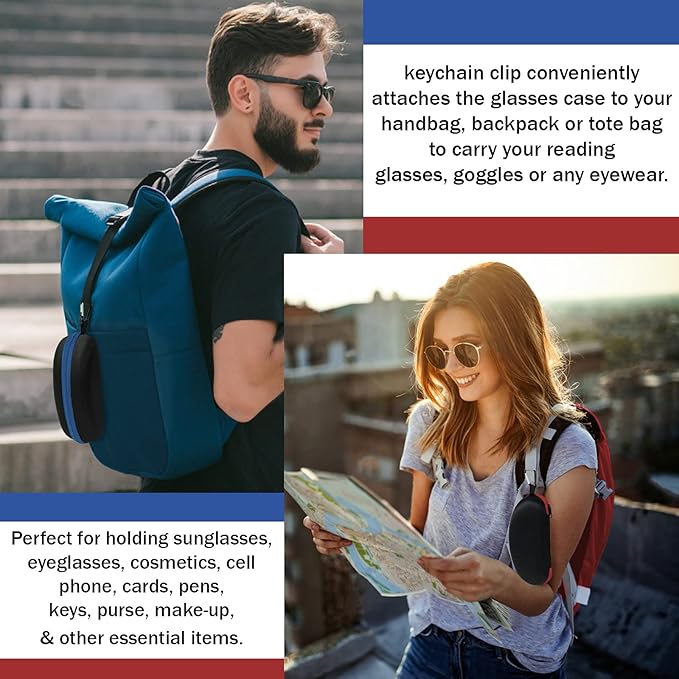 Yogo Vision Sunglasses Case 3 Pack Hard Shell with Clip Portable Travel Zipper Eyeglasses Frame Glasses Case