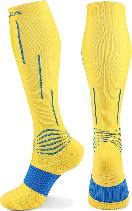 NEENCA Compression Socks, Striped Medical Athletic Calf Socks for Injury Recovery & Pain Relief, Sports Protection—1 Pair, 20-30 mmhg
