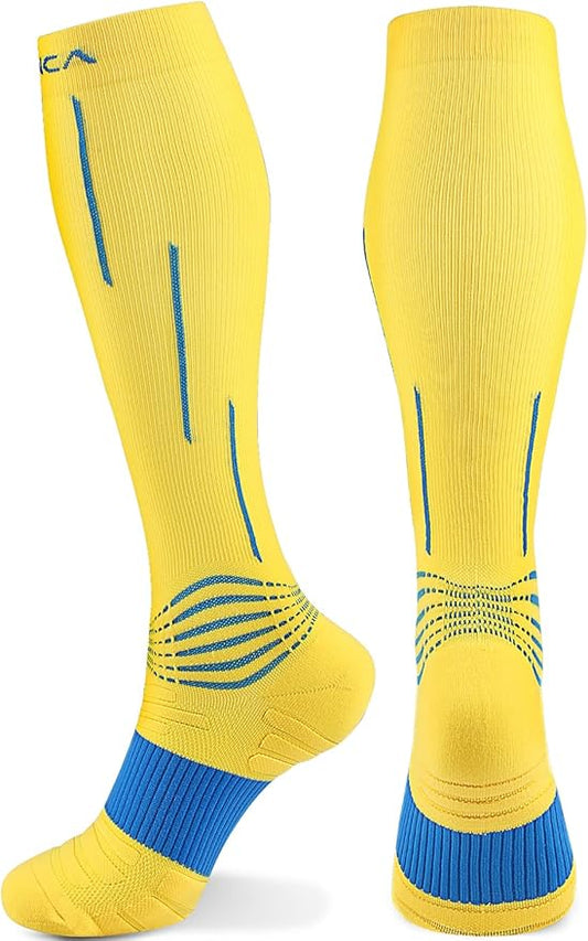 NEENCA Compression Socks, Striped Medical Athletic Calf Socks for Injury Recovery & Pain Relief, Sports Protection—1 Pair, 20-30 mmhg