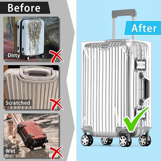 Yotako 3 Pieces Clear PVC Suitcase Cover Tough Protector, 20" 24" 28" Luggage Covers for Wheeled Suitcase