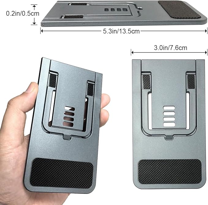 POQOD Ultrathin Cell Phone Stand for Desk, Fully Foldable Phone Holder for Desk Compatible with iPhone 16 15 14 13 12 11, Nintendo Switch, All Phones, (Grey)