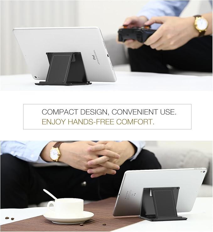 MoKo Phone/Tablet Stand, Foldable Desktop Holder Fit with iPhone 11 Pro Max/11 Pro/11, iPhone Xs/Xs Max/Xr, iPhone SE, iPad Pro 11, 10.2 (8th Gen), Air 4 10.9, Air 3, Mini 5, Galaxy S20, Black (Large)
