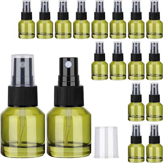 Segbeauty 18pcs 0.5oz Empty Small Travel Spray Bottle for Hair, Refillable Mini Glass Spray Bottles for Perfume, 15ml Green Fine Mist Atomizer Cologne Travel Bottle Sprayer, Liquid Containers Bottles
