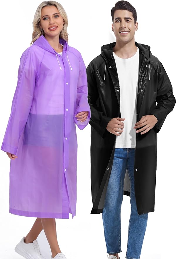 2PCS Rain Ponchos for Adults Reusable Rain Coats for Adults Rain Jackets Raincoats for Men Women