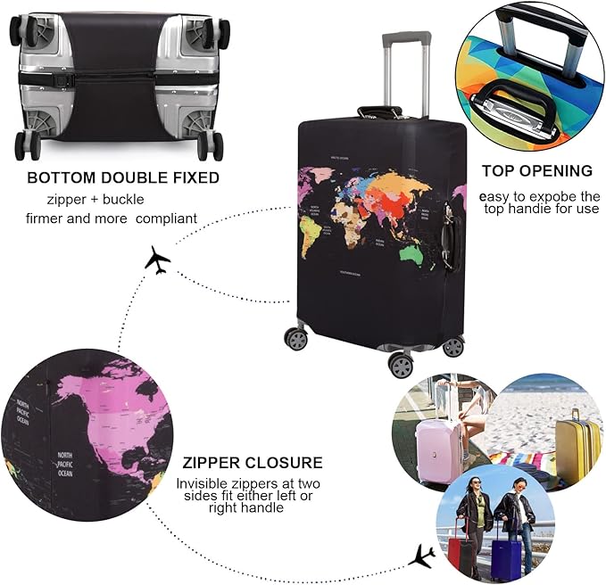 MosaiRudo Thicker Luggage Cover Elastic Suitcase Cover Protector Fits 18-32 Inch Suitcase Travel Accessories (World Map, 22inch)