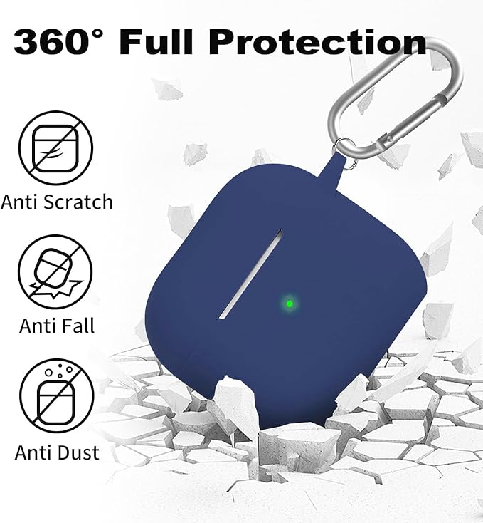 Silicone Case Cover for AirPods 4th Gen, Soft Skin, Full Protection, Keychain, Cleaner Kit (Midnight Black)