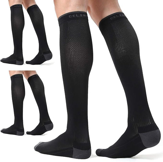 CS CELERSPORT 3 Pairs Compression Socks for Men and Women 20-30 mmHg Running Support Socks