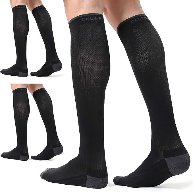 CS CELERSPORT 3 Pairs Compression Socks for Men and Women 20-30 mmHg Running Support Socks