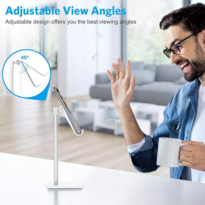 OMOTON Cell Phone Stand, Adjustable Angle Height Desk Phone Dock Holder for iPhone Air 17 Pro Max/Plus/XS/XR, Samsung Galaxy S20 / S10 / S9 / S8 and Other Phones (3.5-7.0-Inch)