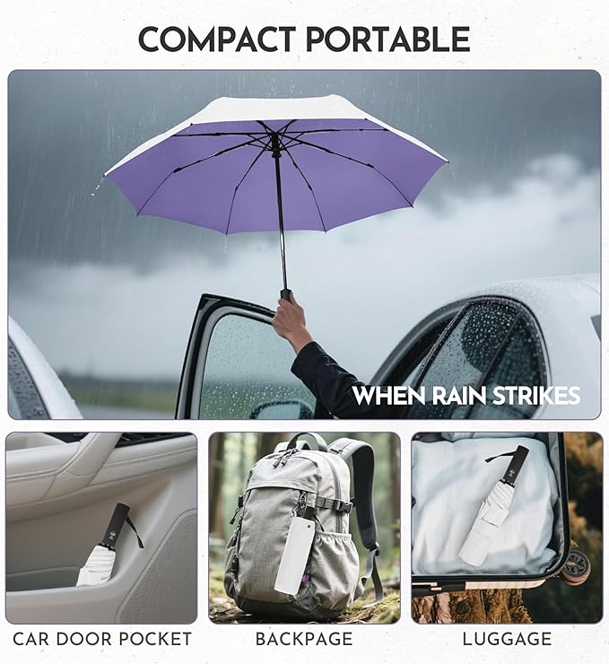 Windproof Travel Umbrella for Rain - 43" Compact Folding Umbrella, Reinforced Strong Frame, Lightweight Portable Parasol with UPF 100+ UV Sun Protection, Cruise Ship Essentials