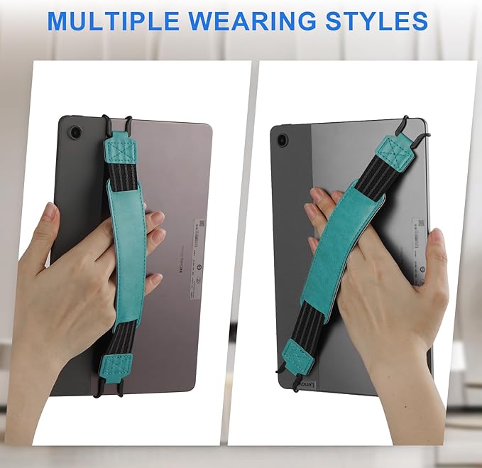 HoYiXi Soft Hand Strap for 9-11 Inch eReaders & Fire Tablet Compatible with Fire HD 10/iPad 9.7 /iPad mini/Galaxy Tab A8 A9/Huawei Lightweight Black High-Elasticity Finger Grip Holder -Cyan