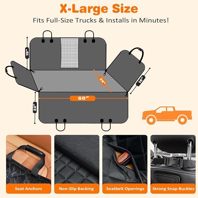 URPOWER 4 in 1 Dog Car Seat Cover for Back Seat, Waterproof Dog Hammock with Mesh Window and Side Flap Pet Car Seat Protector Dogs Backseat Cover for Full Size Trucks