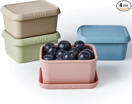 ISSEVE 8oz Silicone Snack Containers for Kids, 1 Cup Reusable Small Containers with Lids, Leak Proof Silicone Food Storage Containers, Kids Lunch Box for Daycare, School, Travel (4)