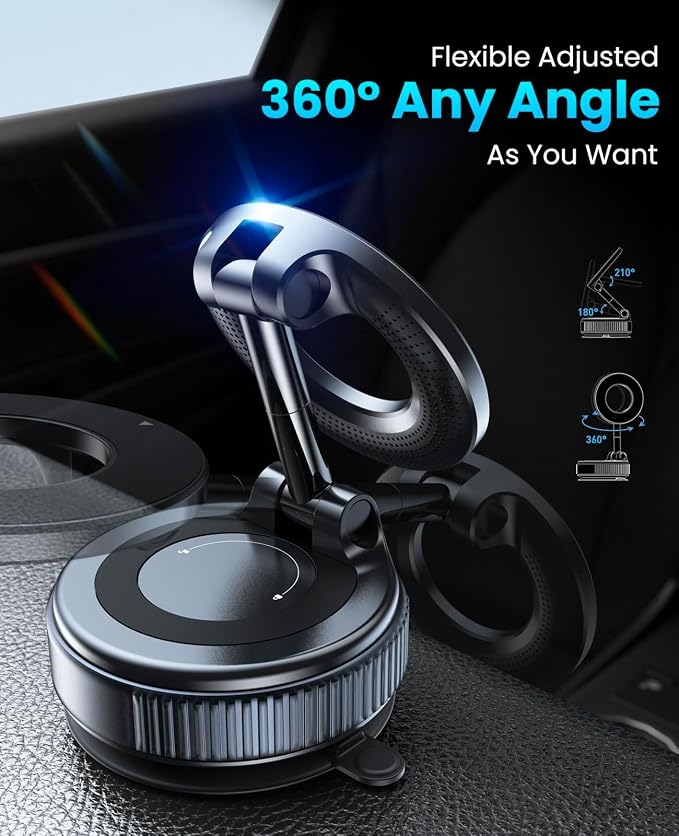 JOYROOM Magsafe Car Mount, Car Mount for iPhone with Strong Magnet, 360° Metal Strut Vacuum Suction Cup Phone Mount for iPhone 17 Air Pro Max/16 15 14 13 12 Series& Android Magsafe Case, Black