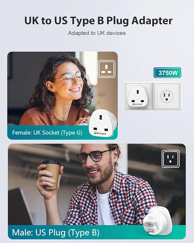 LENCENT UK to US America Plug Adapter, 2 Pack Grounded USA Visitors Travel Converter, Converts All Type G Plugs from United Kingdom UK Singapore Malaysia UAE Ireland Malta Hongkong and etc. (Type B)