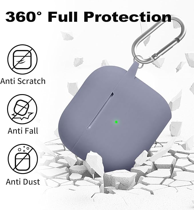 for Airpods 4th Case Cover, Come with Cleaner Kit,Soft Skin Silicone Case Cover with Keychain, Full Protective Case for Men and Women, Compatible with AirPods 4th Generation Case,Grey Blue