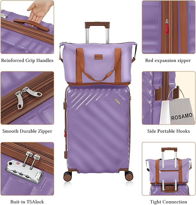 Rosamo 5 Piece Luggage Set Expandable Hardside, 20/24/28in Suitcases with Matching Travel Bags, 22x14x9 Airline Approved Carry On, TSA Lock, Spinner Wheels, ABS+PC