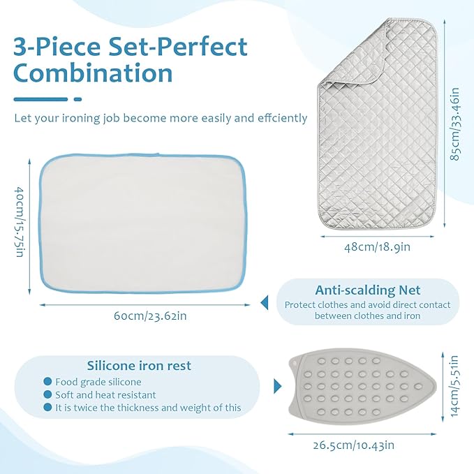 6 Pcs Portable Ironing Mat Set, Foldable Iron Mat for Ironings, Iron Pad, Magnetic Ironing Mats for Table Top for Travel Office Student Dormitory (with Silicone Irons Holder & 4 Heat Resistant Mesh)