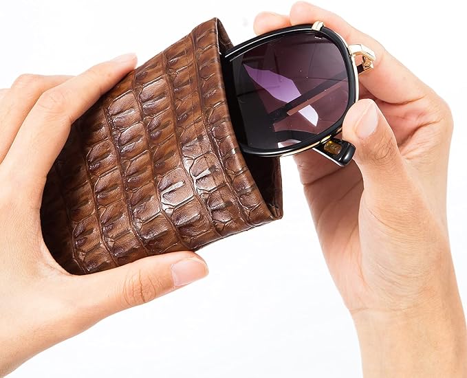 TRIUMPH VISION Squeeze Leather Sunglasses Pouch - 3 Pack Glasses Case Soft Eyeglass Sleeve Pouch Holder