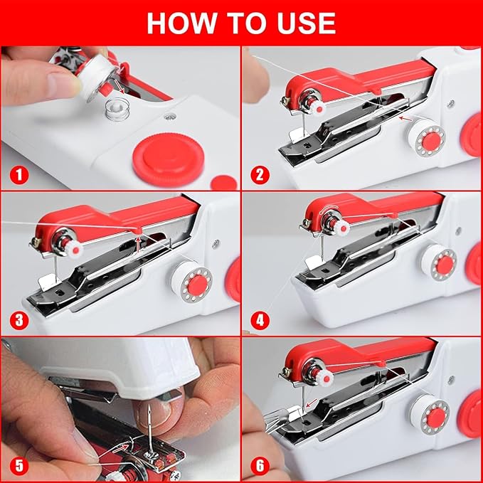 Handheld Sewing Machine for Beginners, Mini Sewing Machine for Quick Stitching with Sewing Kits Suitable for Home,Travel,DIY(Red)