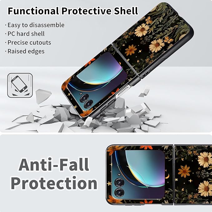 for Motorola Razr 2025 Case,for Moto Razr 60 Phone Case Cute Slim Hard PC Ultra-Thin Anti-Scratches Shockproof Protective Phone Cover,Plant Floral Moon