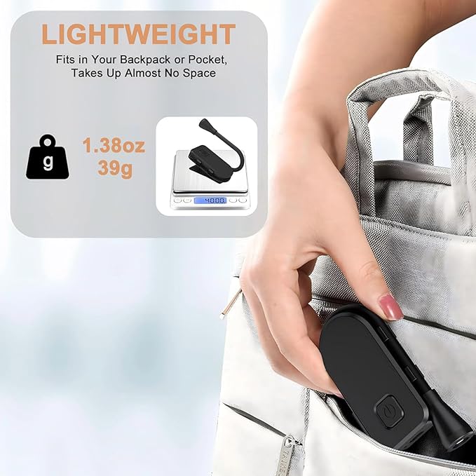 Minsk Portable Rechargeable Book Light, Clip On Reading Lamp with 360° Flexible Neck, Eye Caring 3 Color Dimming Light, Compact Lightweight Reading Light for Travel, Camping, Bed, Study