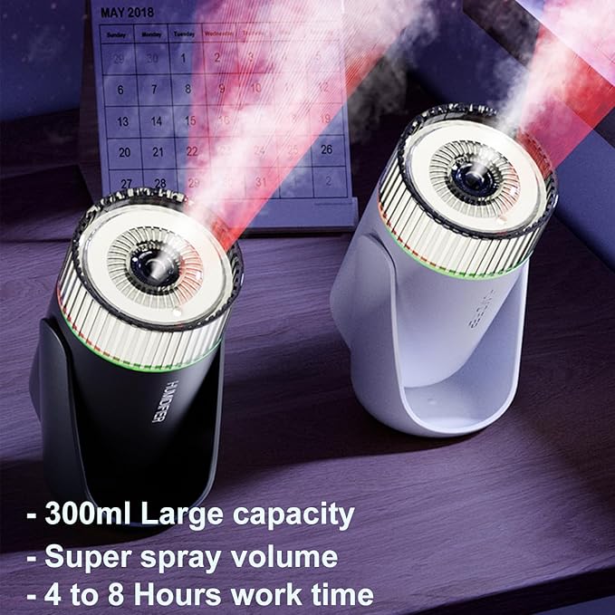 Mini Humidifier with LED Starry Sky Projector, 2 Mist Modes, Silent Operation, USB Powered (white)