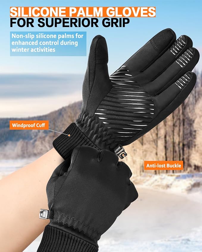 FEWTUR Winter Waterproof Gloves for Women and Men - Thermal Gloves with Touchscreen Fingers, Warm Gloves for Running, Bike and Hiking Cold Weather